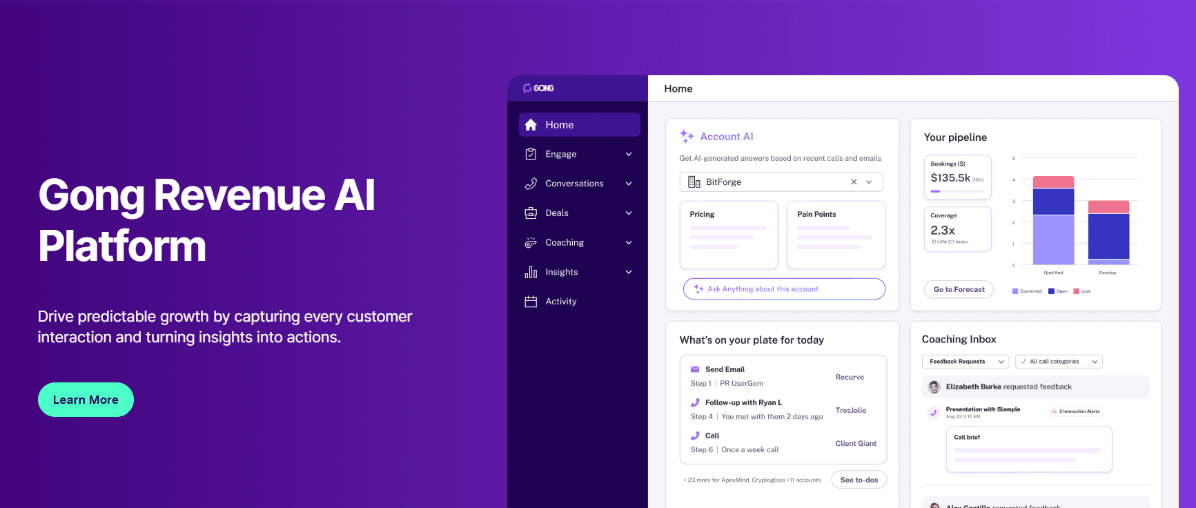 Screenshot of Gong homepage