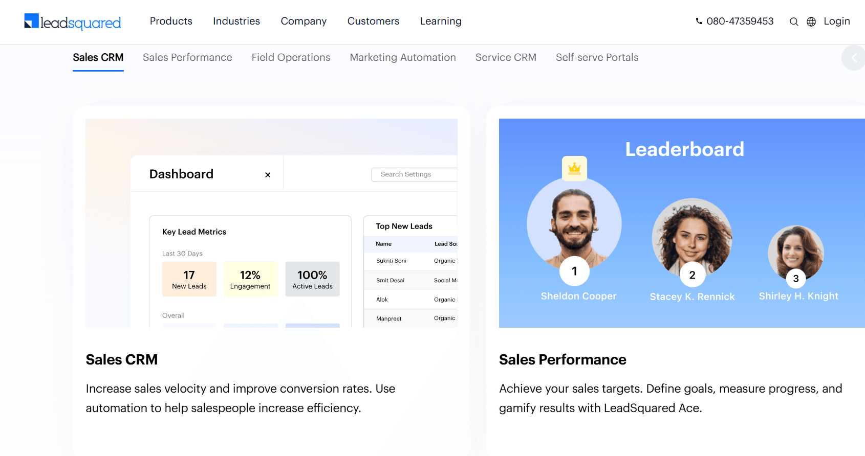 Screenshot of LeadSquared homepage