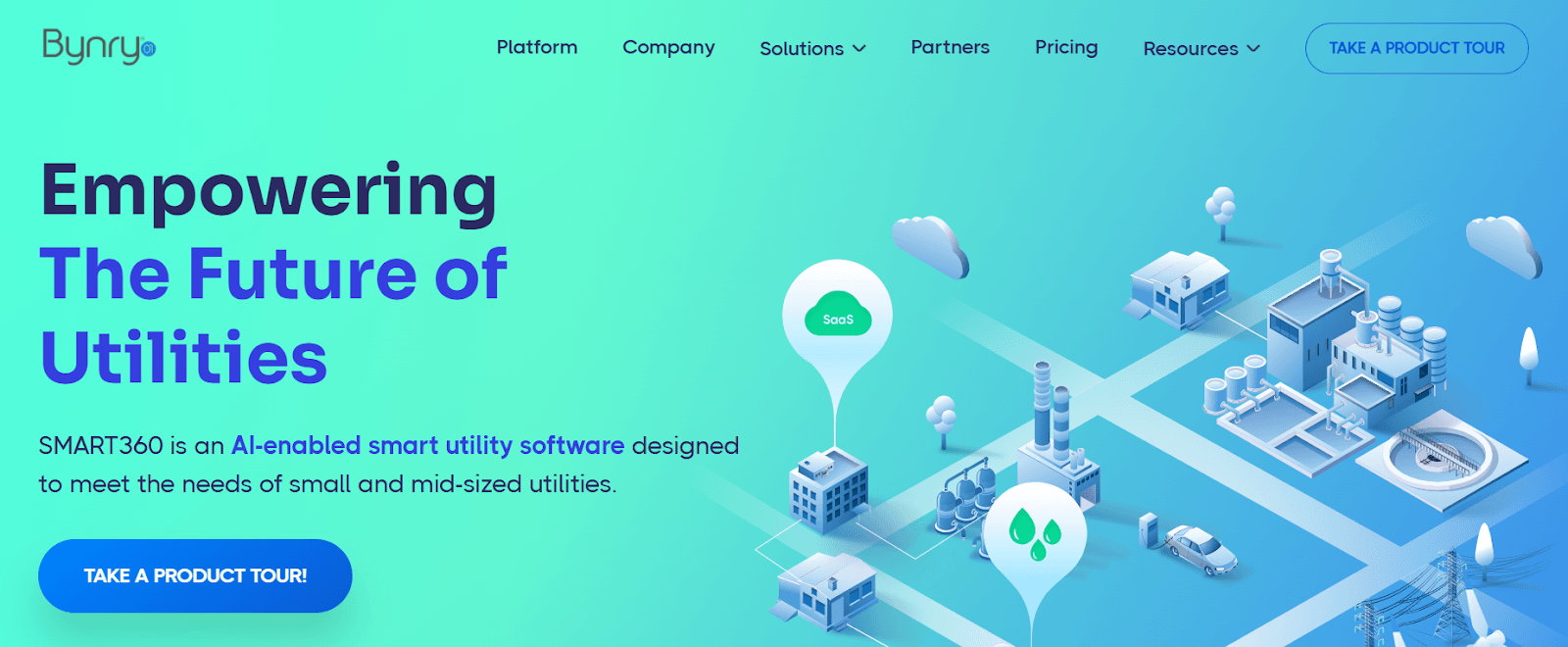 A screenshot of Bynry's homepage