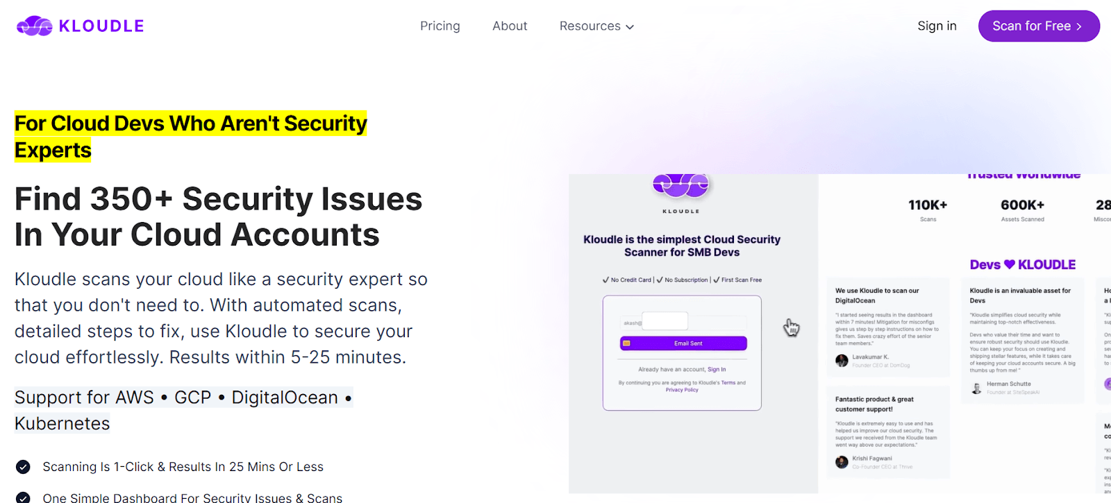 Screenshot of Kloudle's homepage