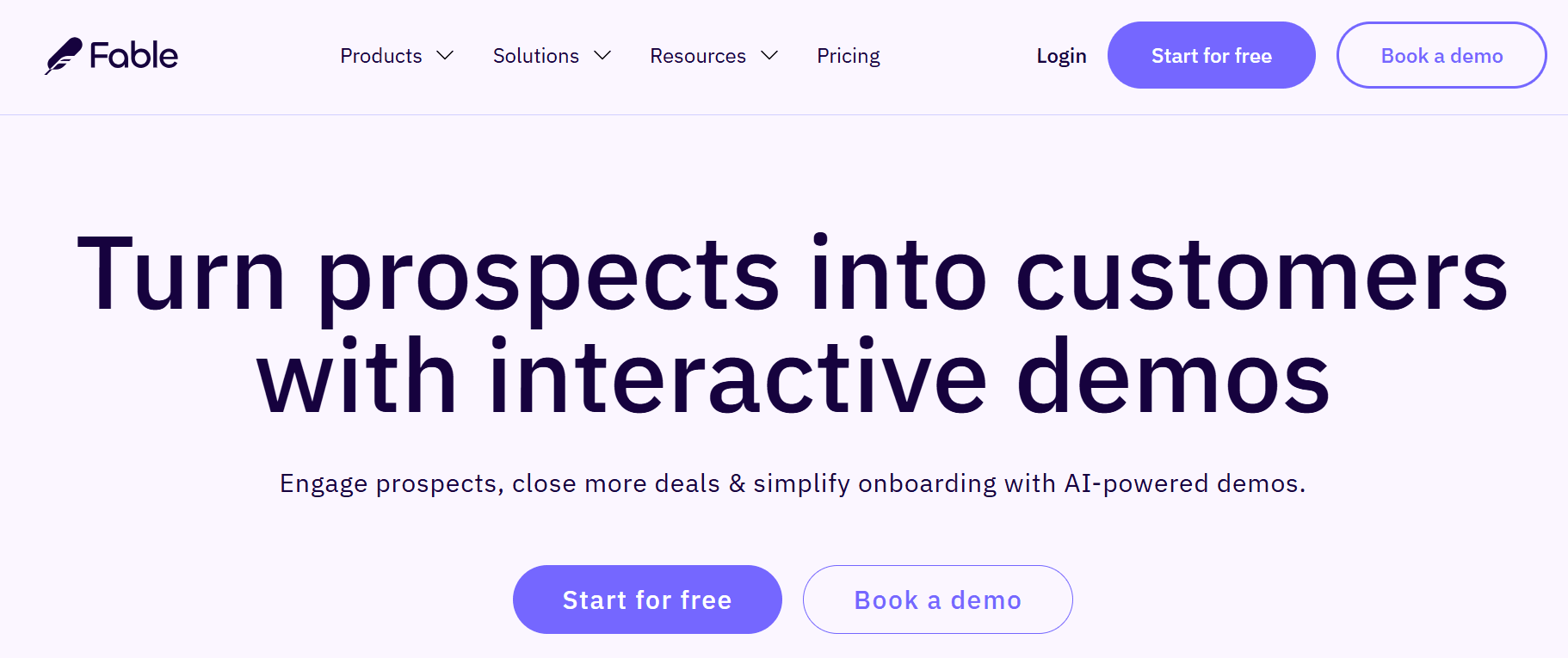 A screenshot of Fable's homepage