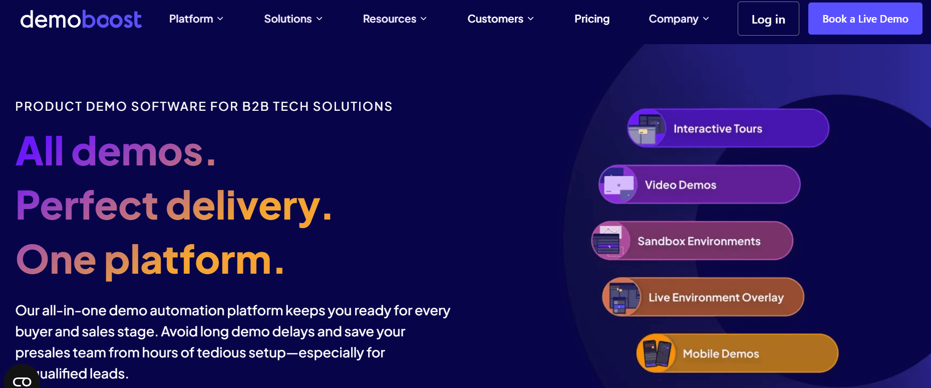 A screenshot of Demoboost's homepage