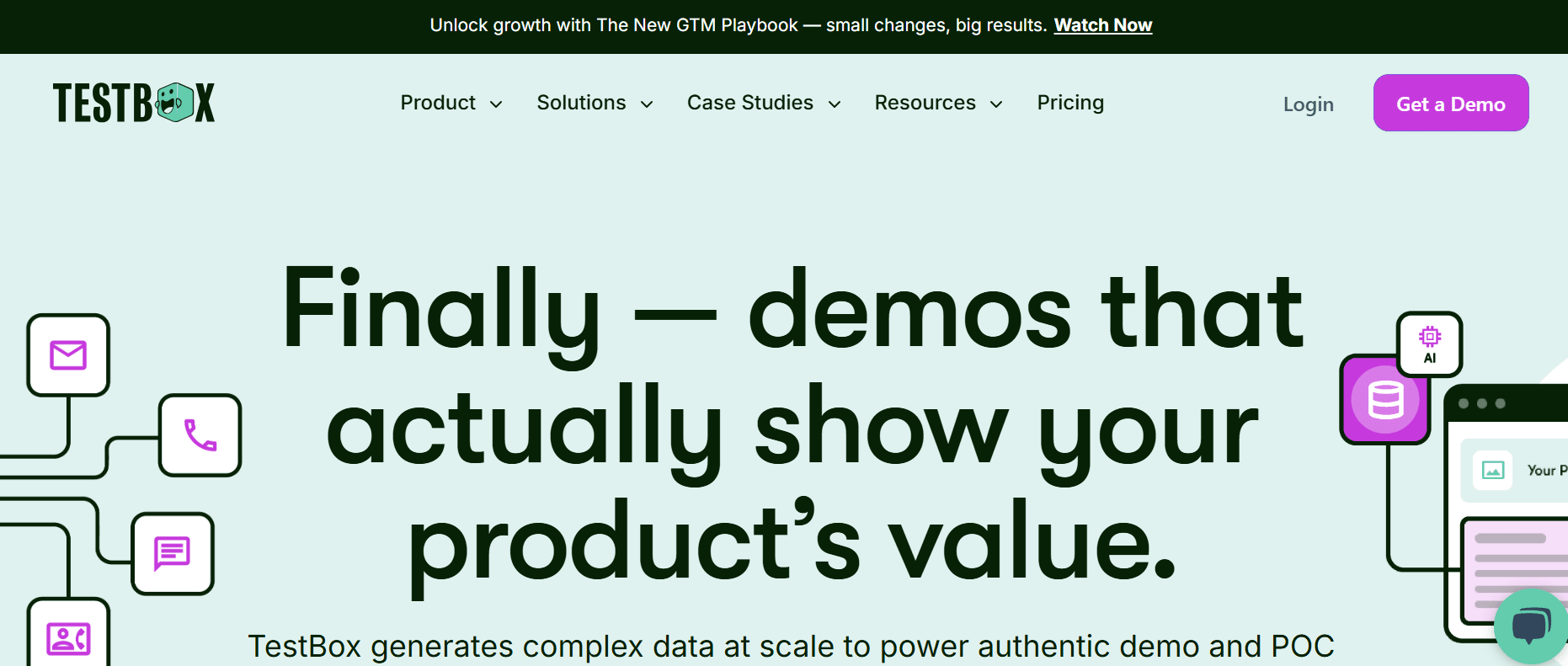 A screenshot of TestBox's homepage