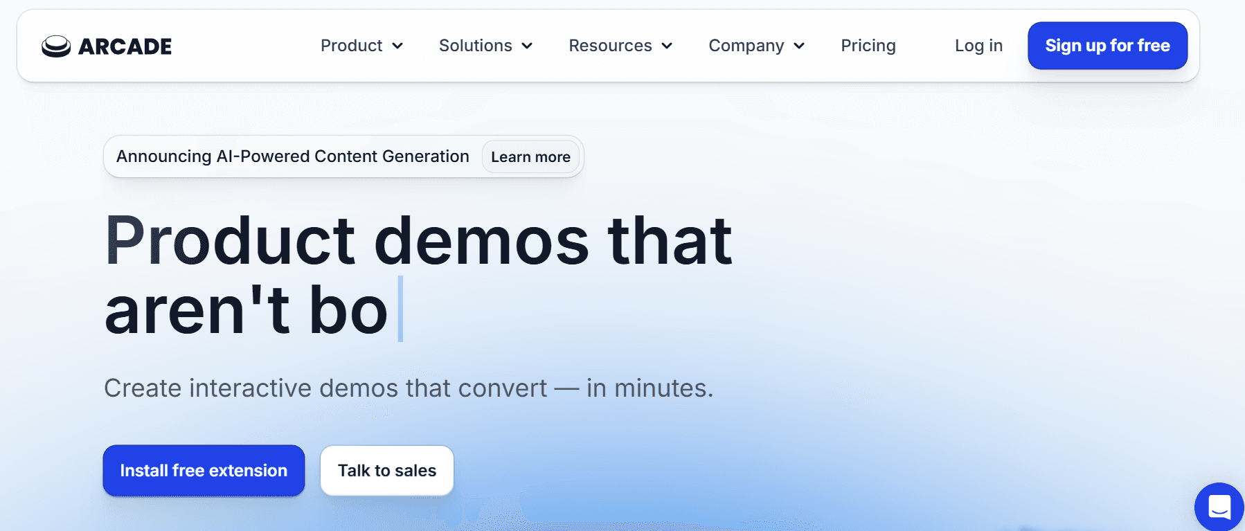 A screenshot of Arcade's homepage