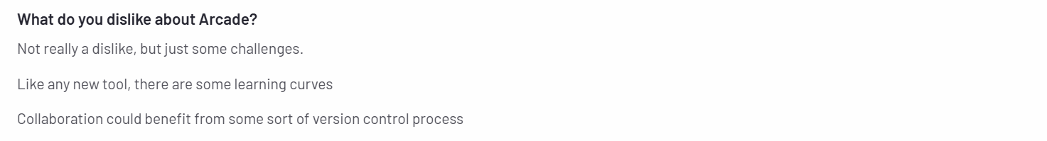 A screenshot of Arcade's g2 review.