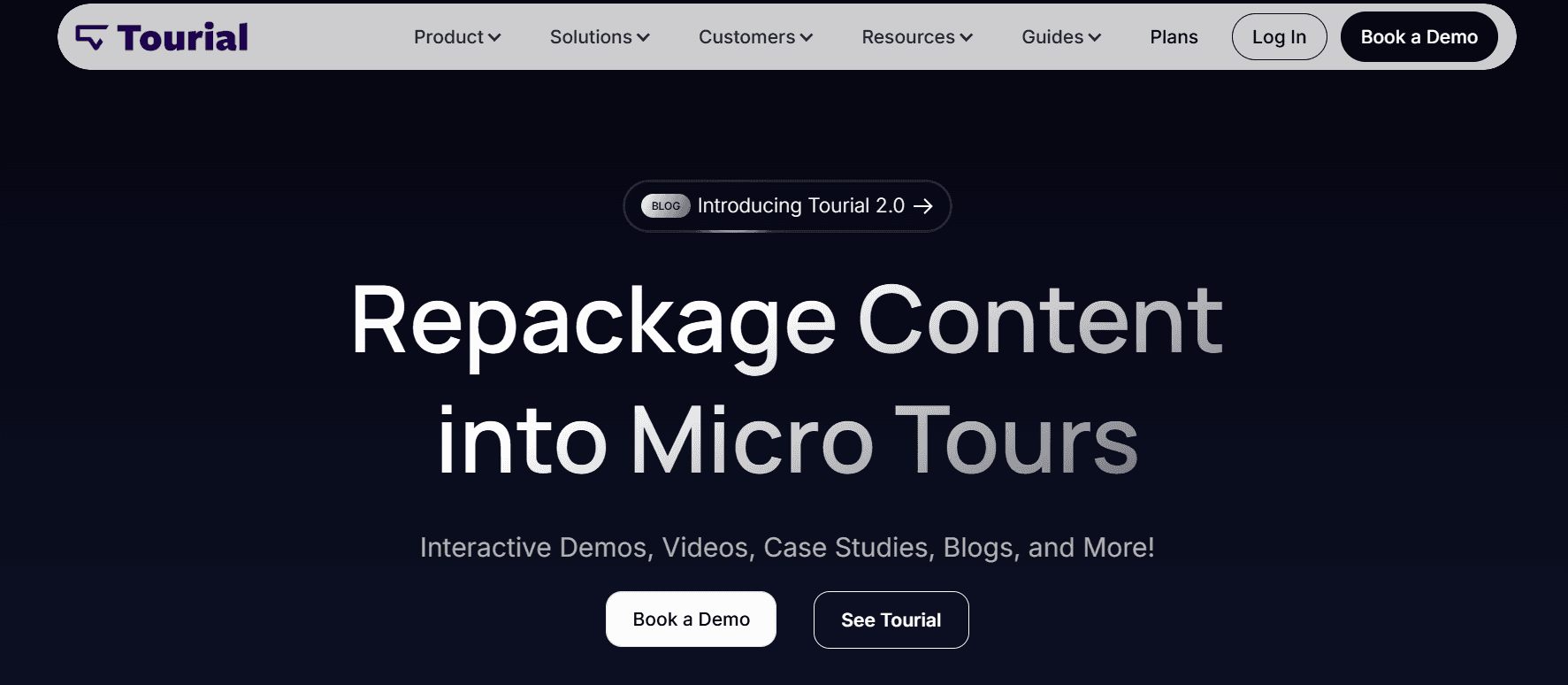 A screenshot of Tourial's homepage