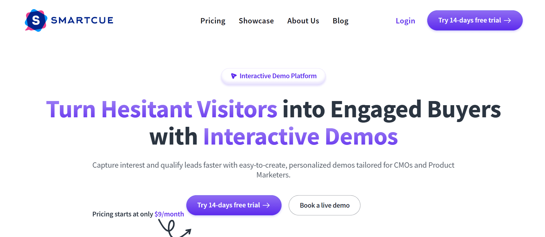 A screenshot of SmartCue homepage