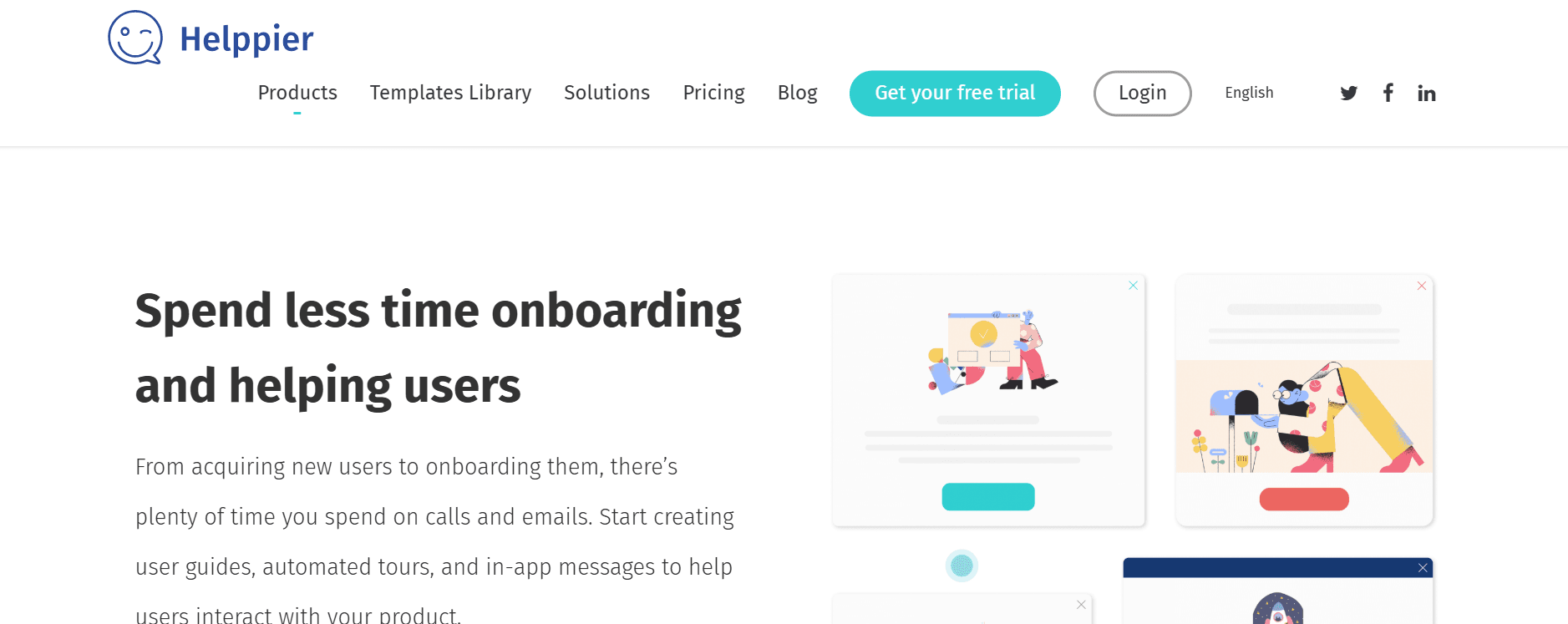 A screenshot of Helppier's homepage