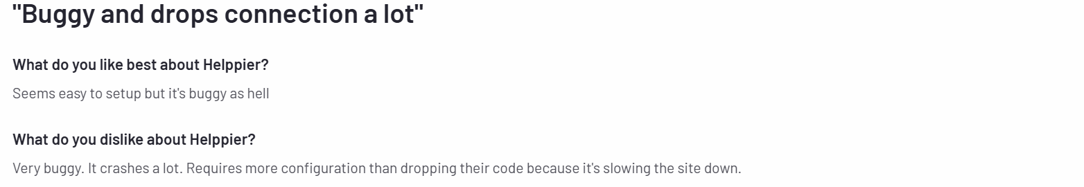 A screenshot of Helppier's g2 review.