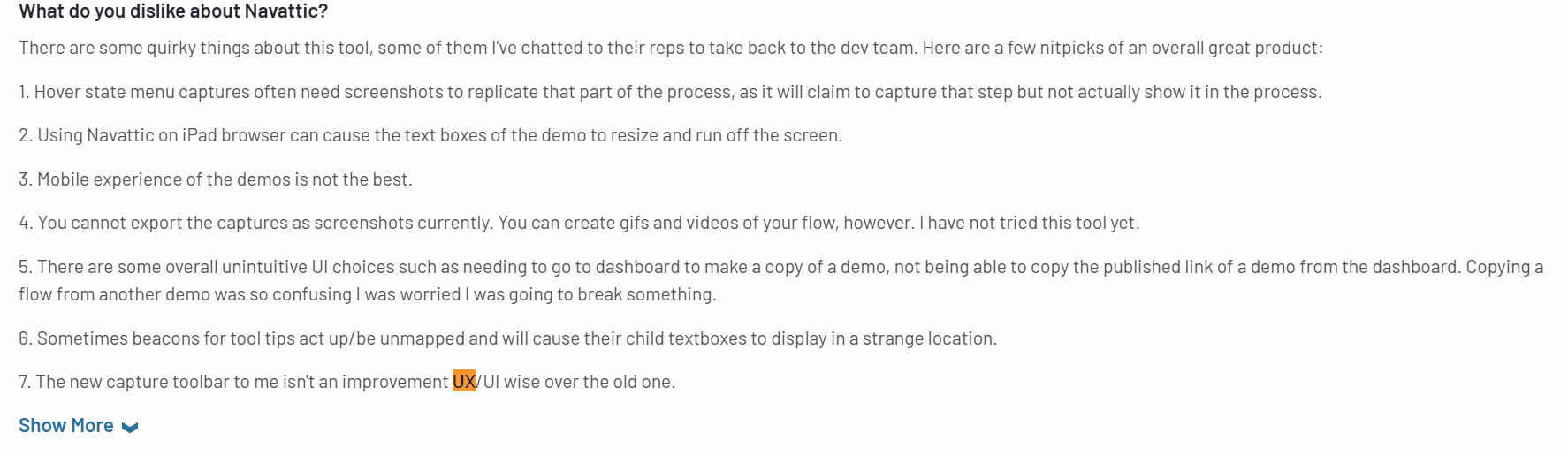 A screenshot of Navattic's g2 review.