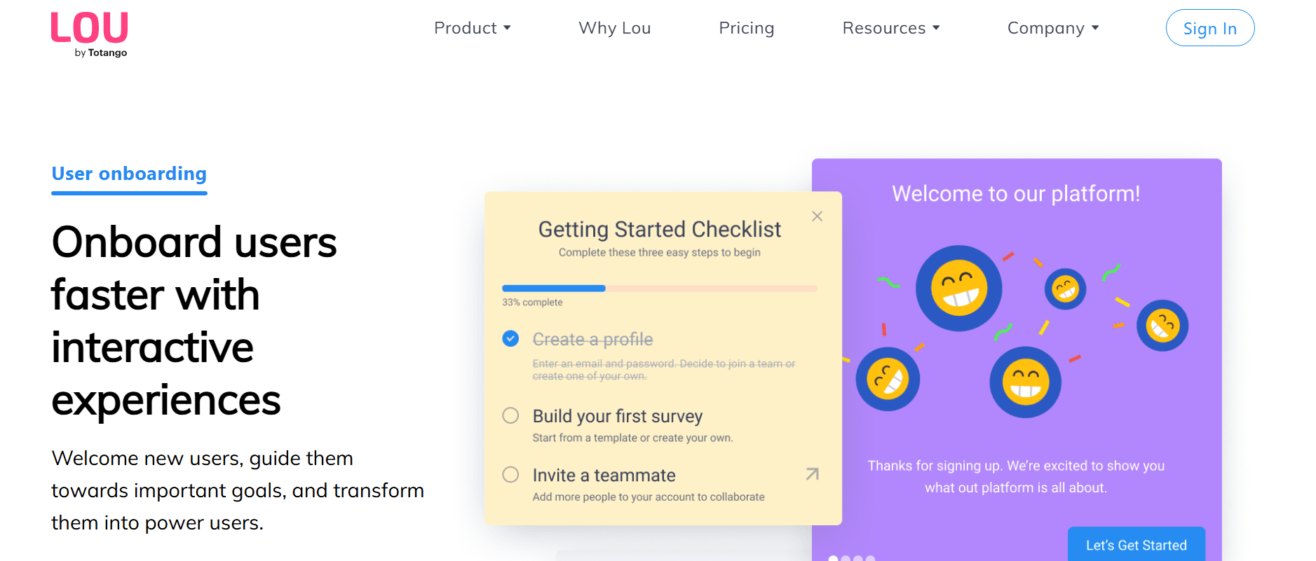 Lou's onboarding dashboard