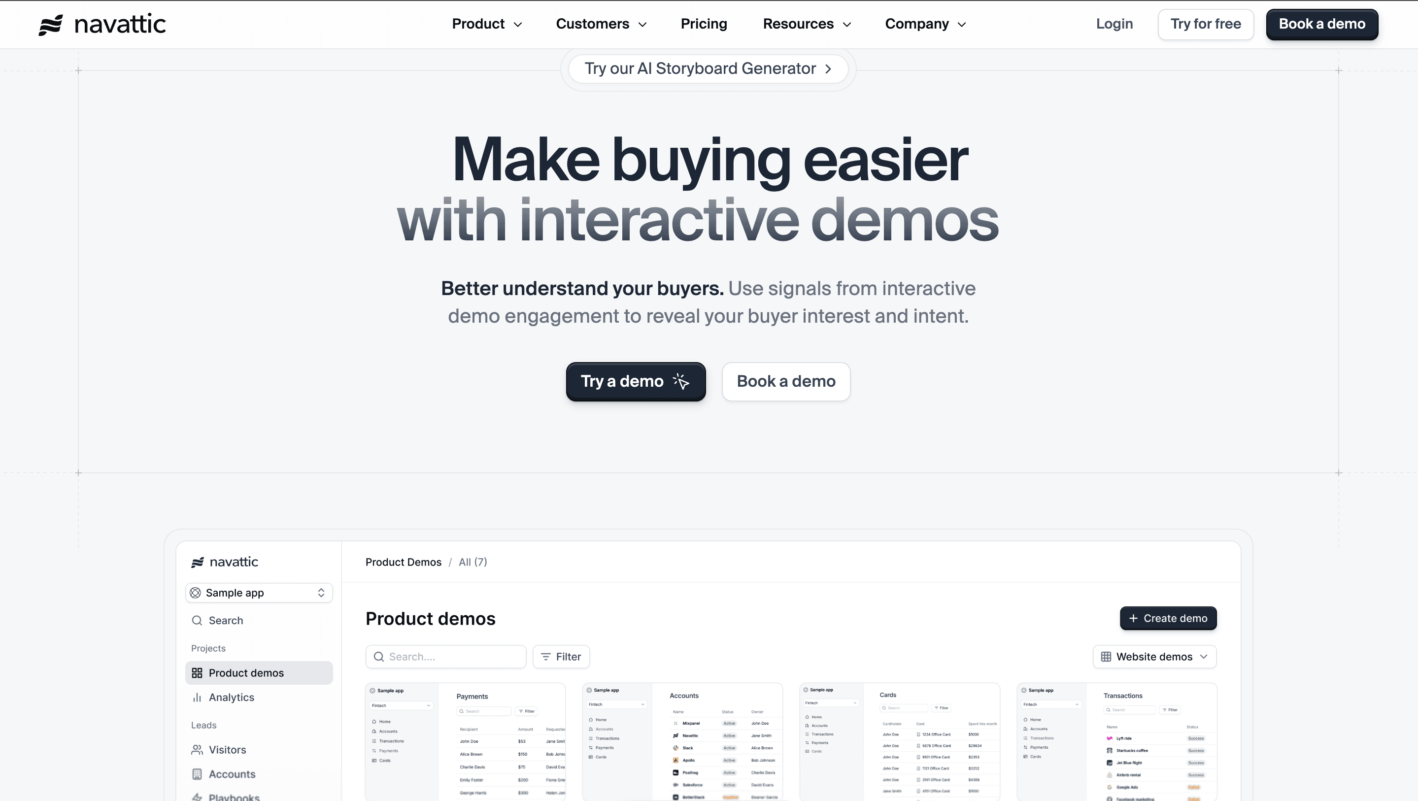Dashboard of Navattic