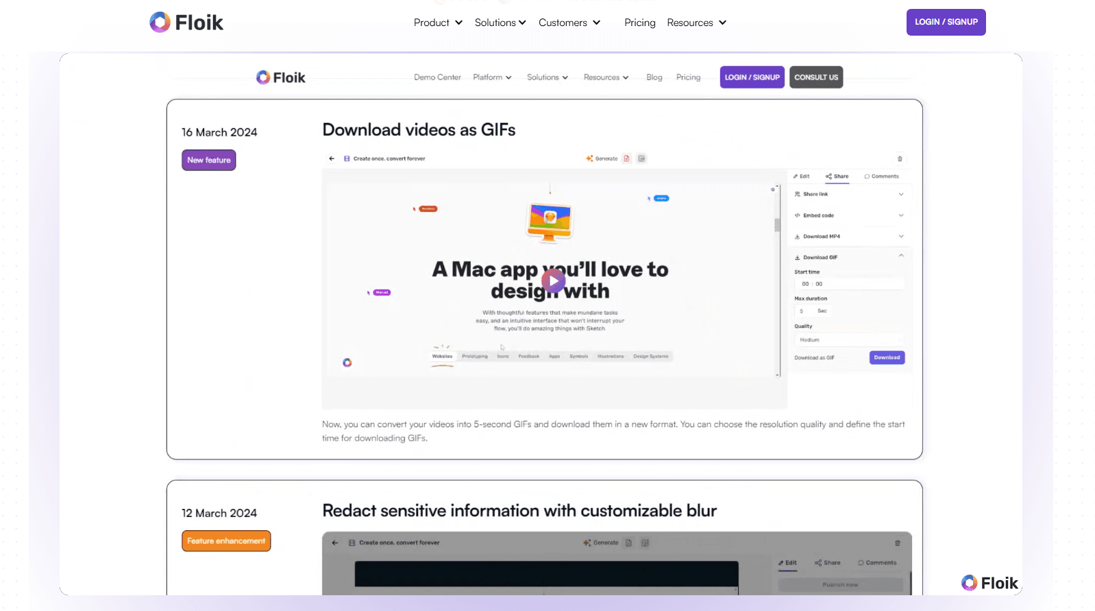 Screenshot of Floik homepage