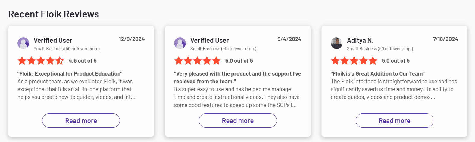 Screenshot of user reviews about Floik