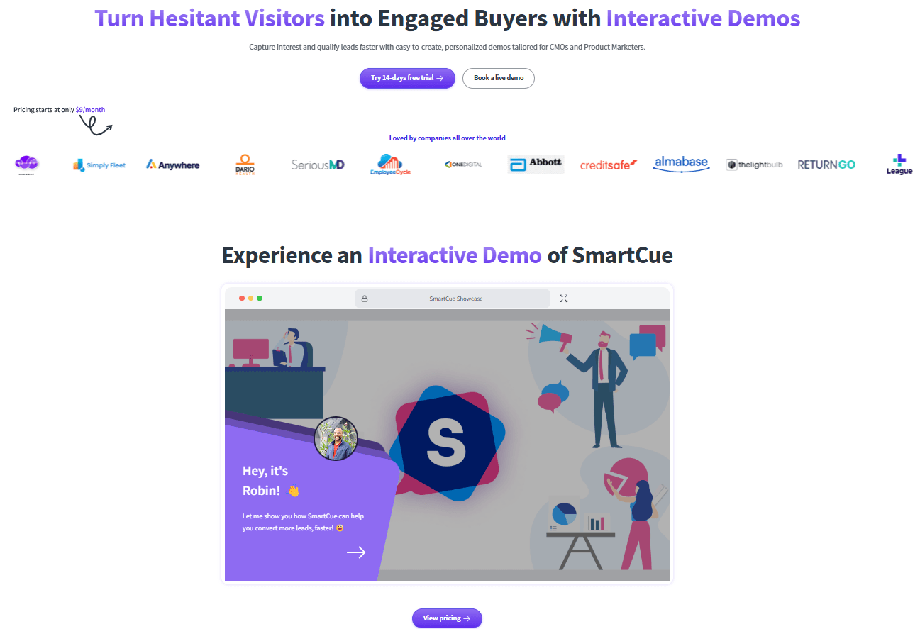 Screenshot of SmartCue homepage