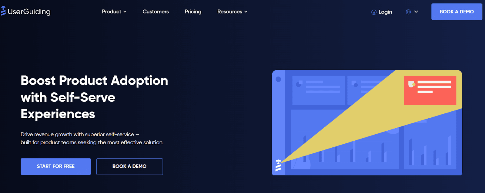 screenshot of UserGuiding homepage
