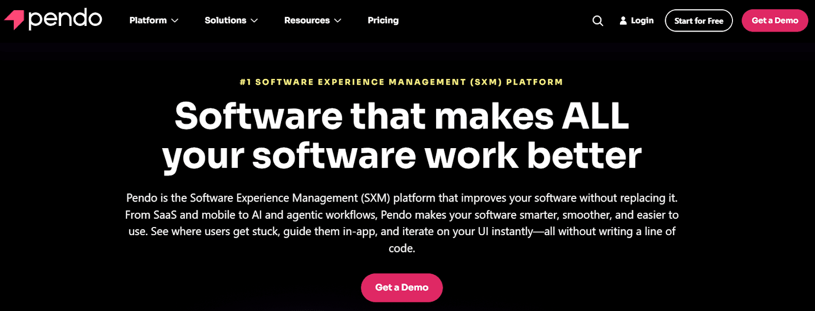 screenshot of pendo homepage