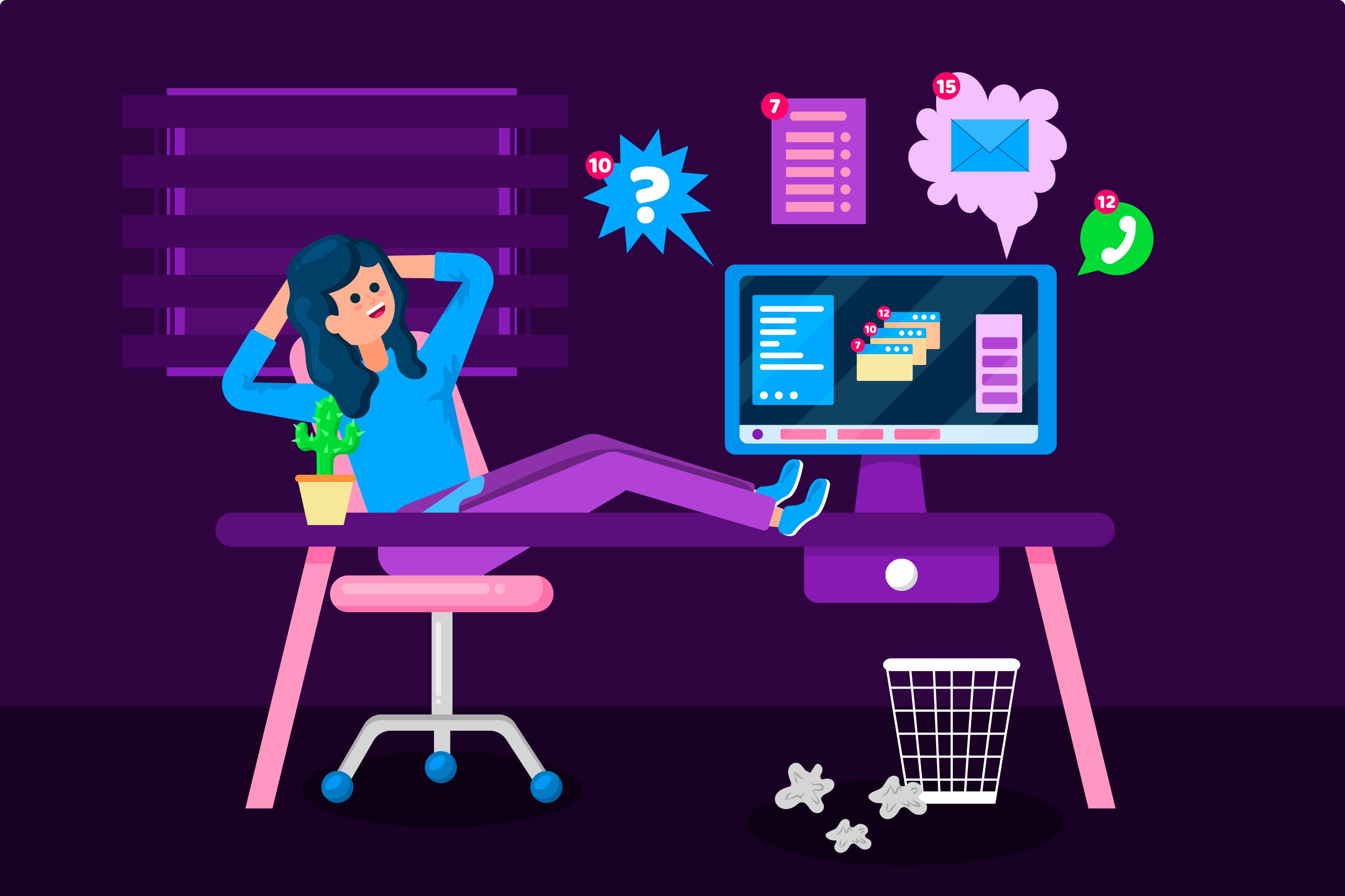 Illustration of an uninterested person looking away from the desktop