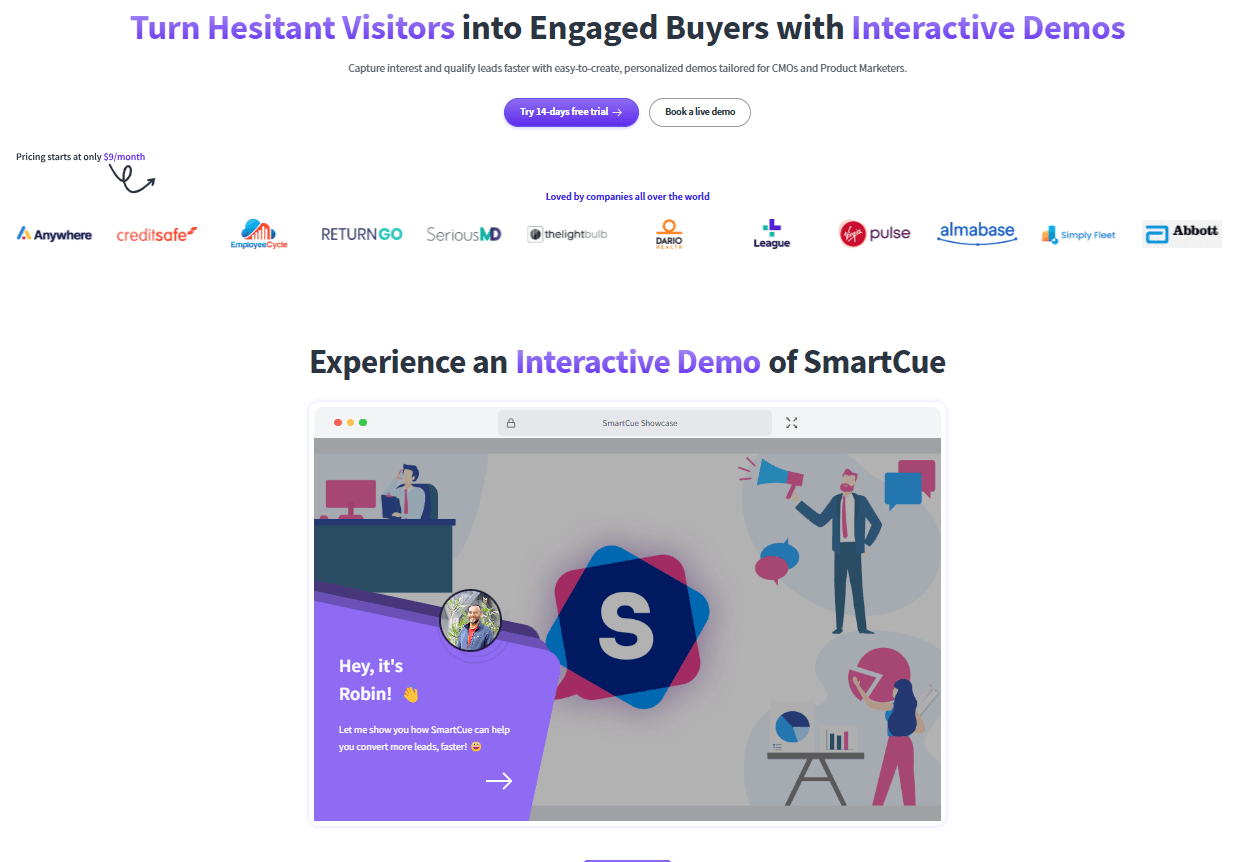 Screenshot of SmartCue homepage