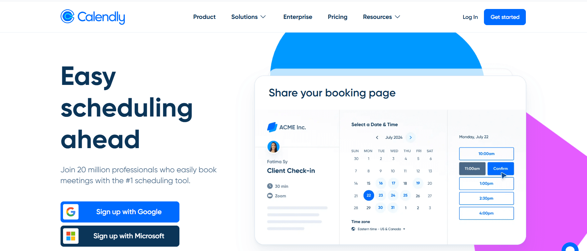 Screenshot of Calendly home page