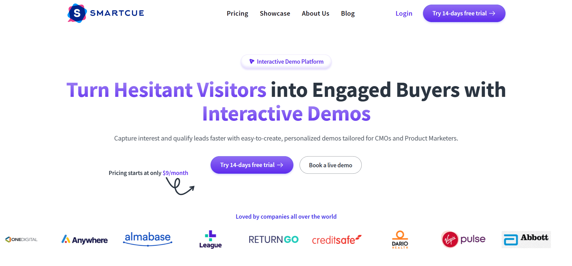 Screenshot of smartcue home page