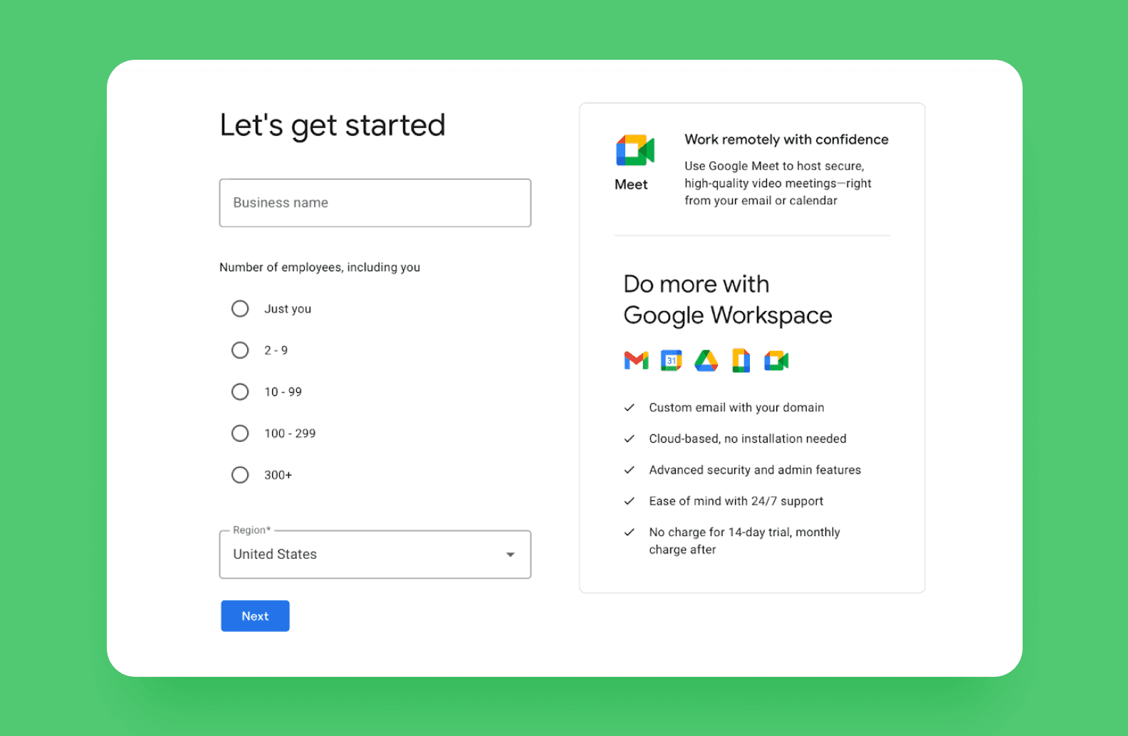 Screenshot of google workspace