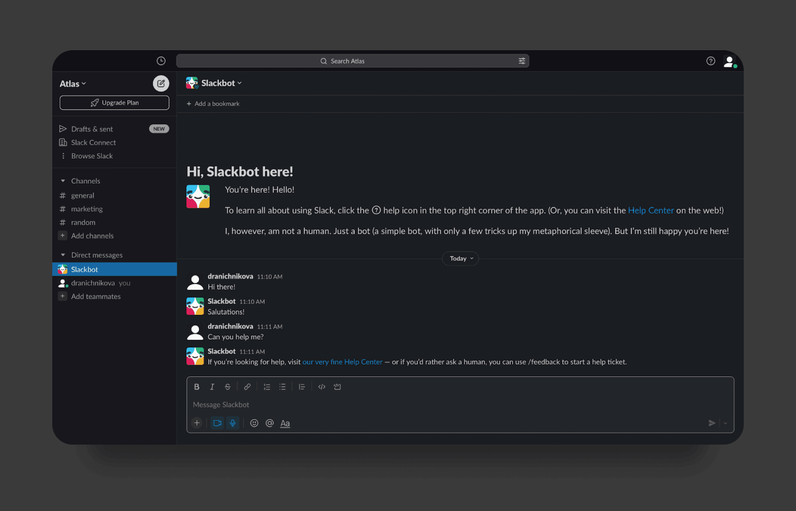 Screenshot of slack