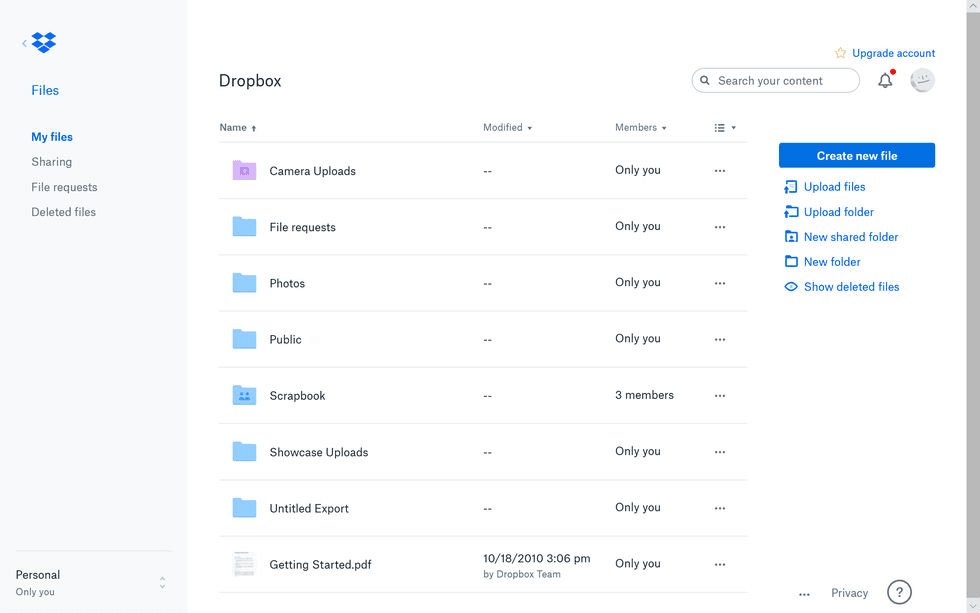 Screenshot of dropbox