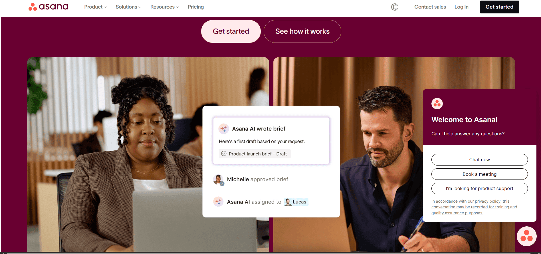 Screenshot of asana home page
