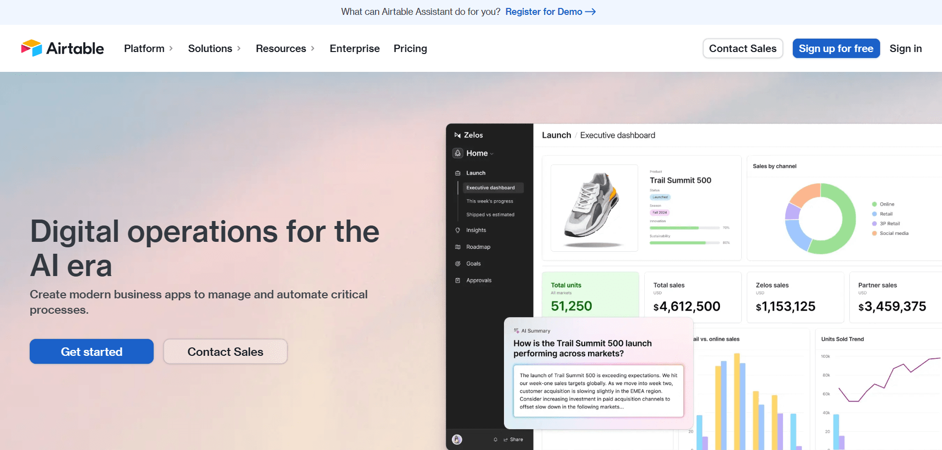 Screenshot of home page of airtable