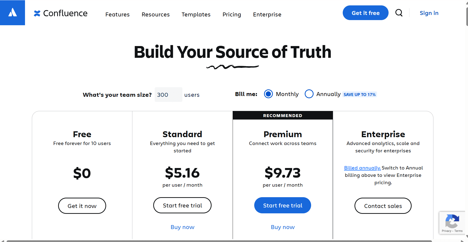 Confluence logo for team collaboration software tool showing the subscriptions plans