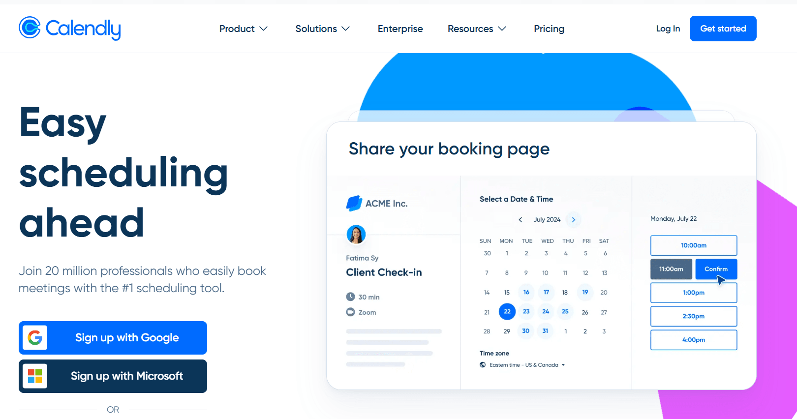 Screenshot of calendly home page