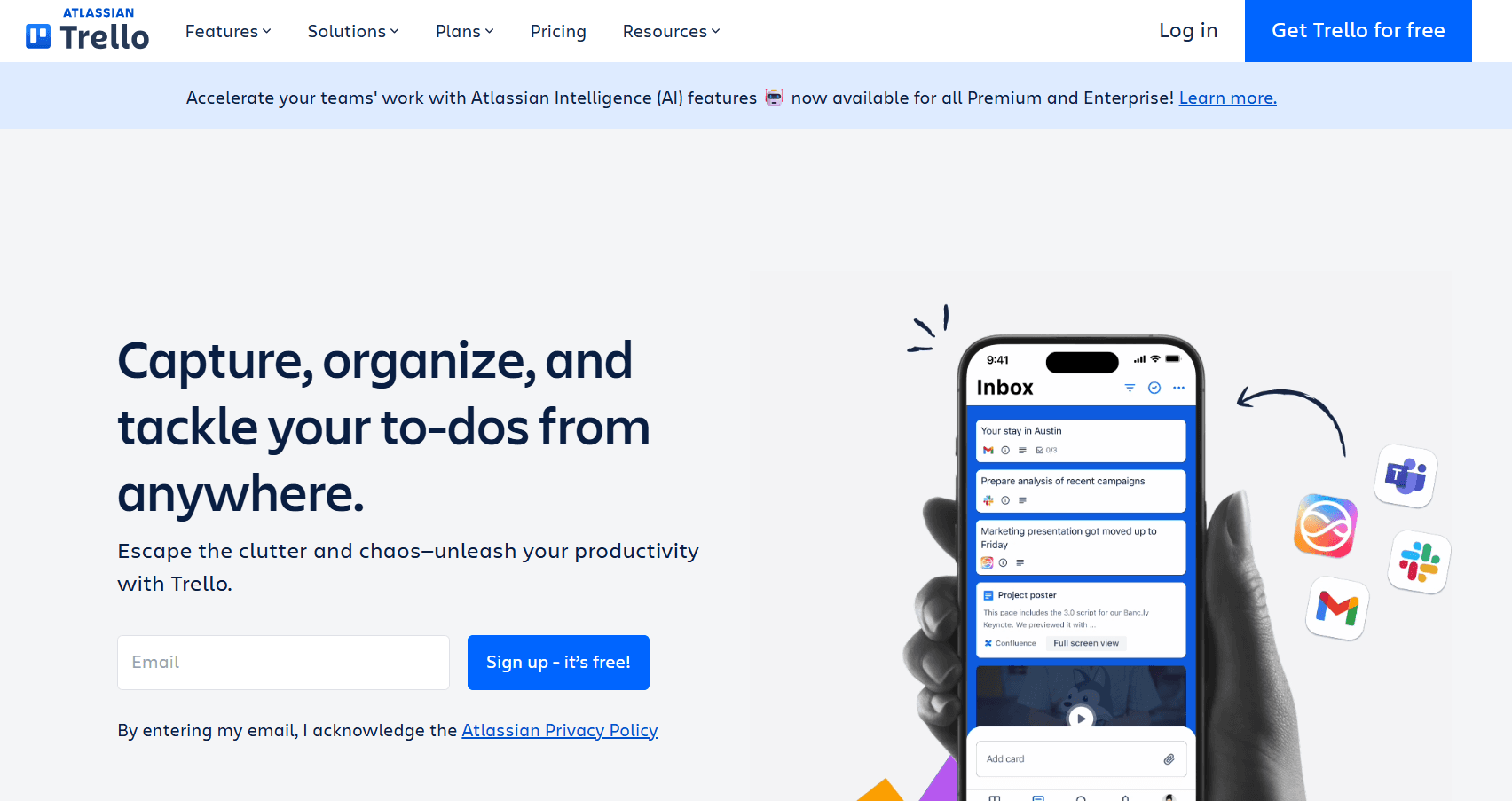 Screenshot of Trello home page
