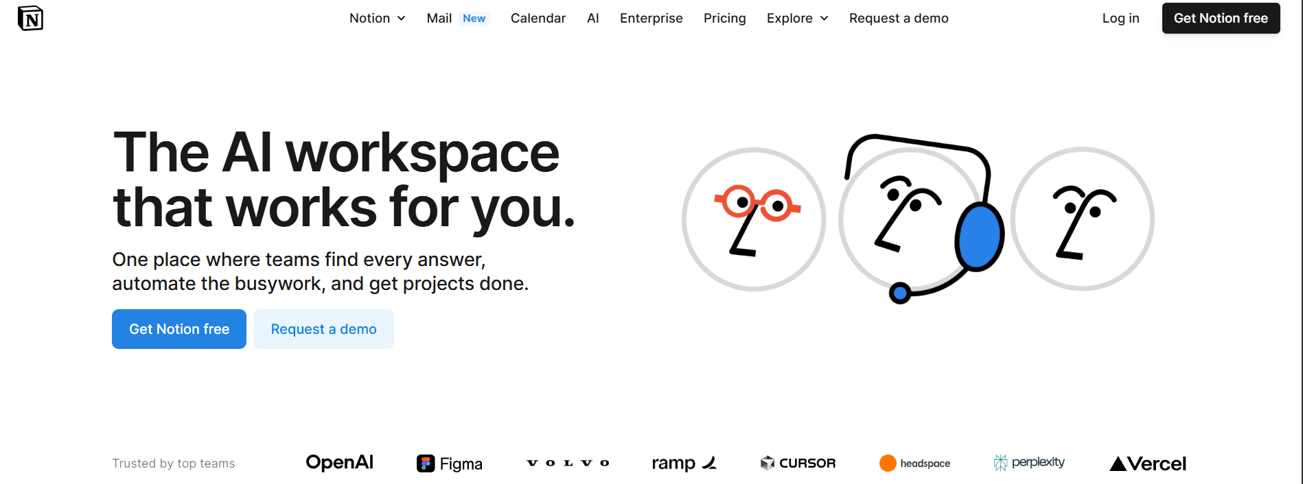 Screenshot of Notion home page