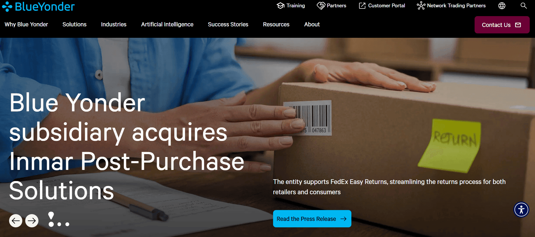 Screenshot of home page of BlueYonder