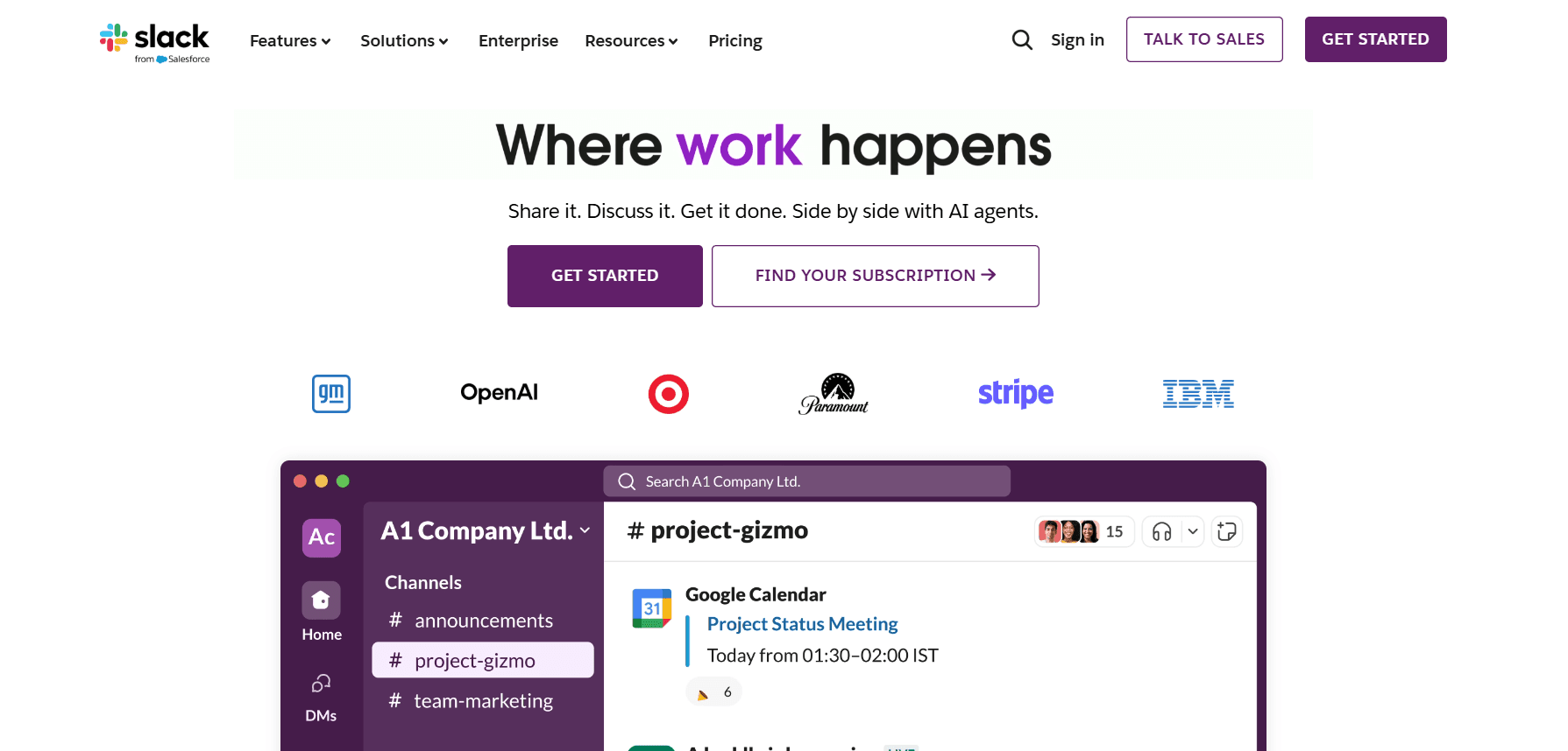 Slack homepage
