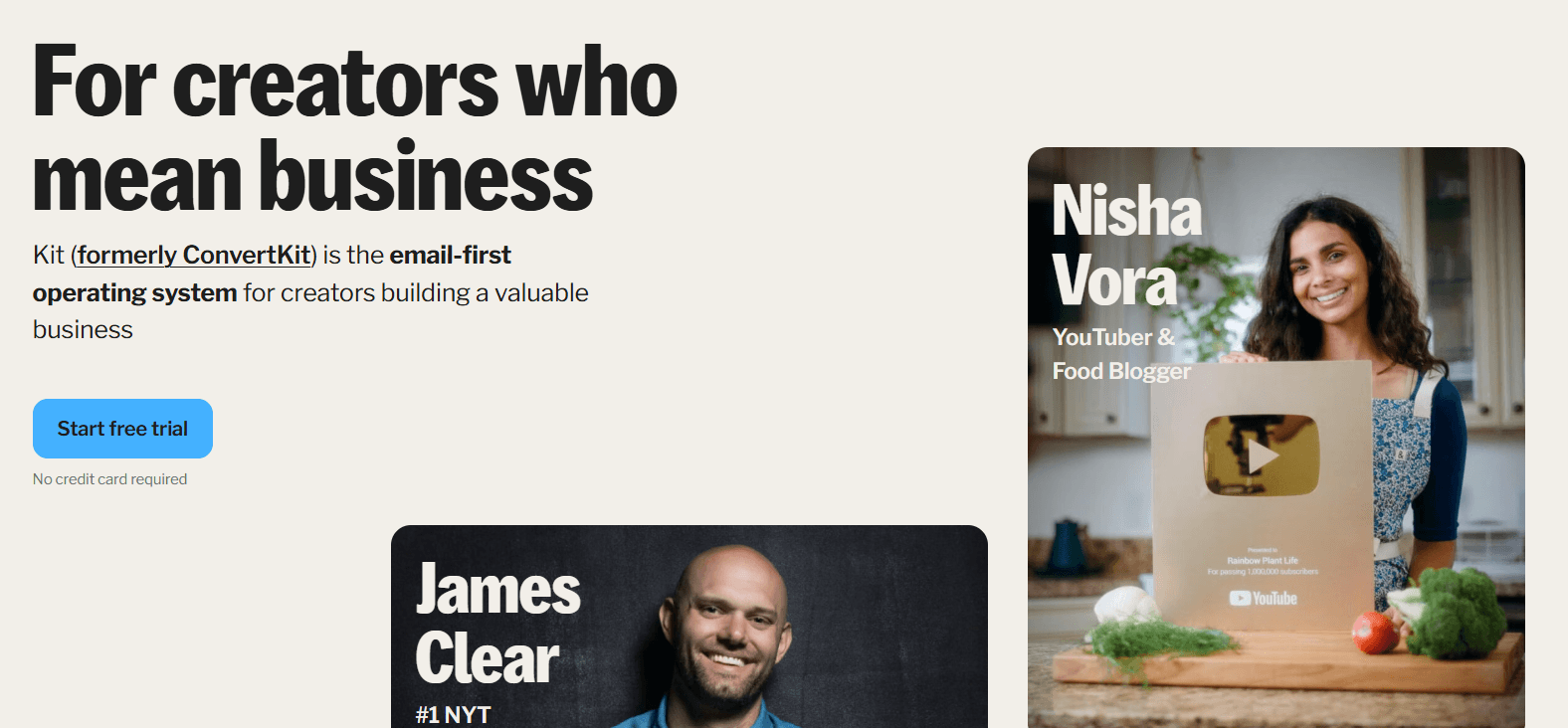 Screenshot of convertkit homepage