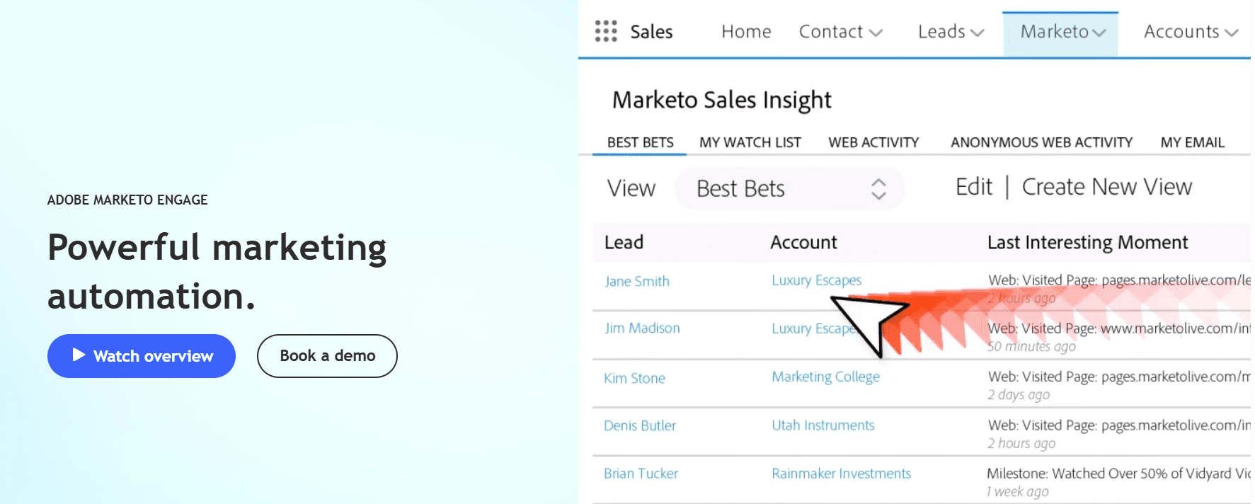 Screenshot of Marketo homepage