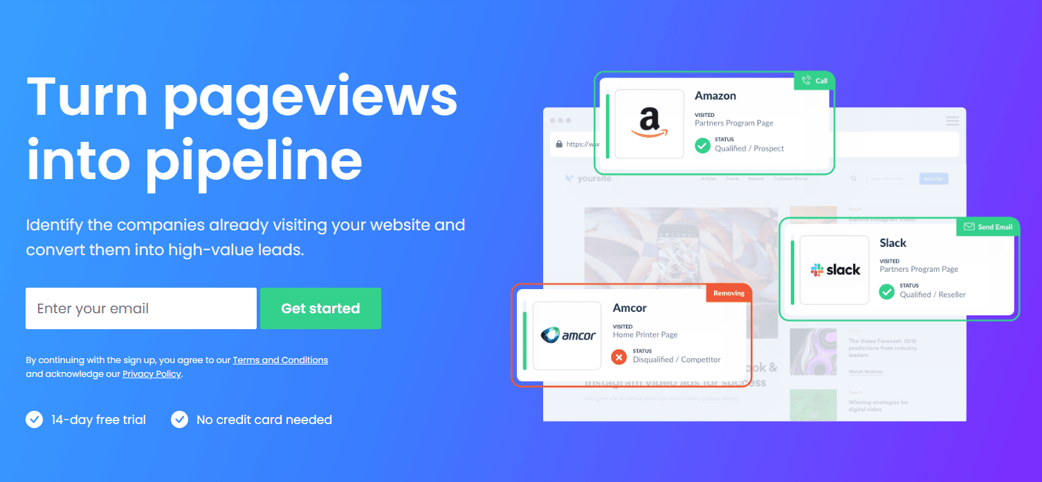 Screenshot of leadfeeder homepage