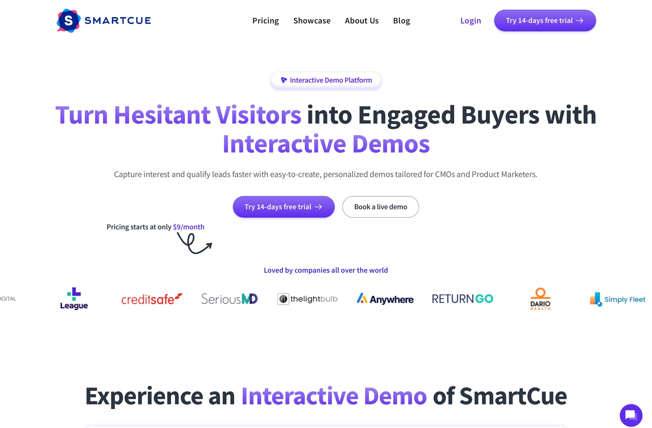 SmartCue Landing Page Screenshot