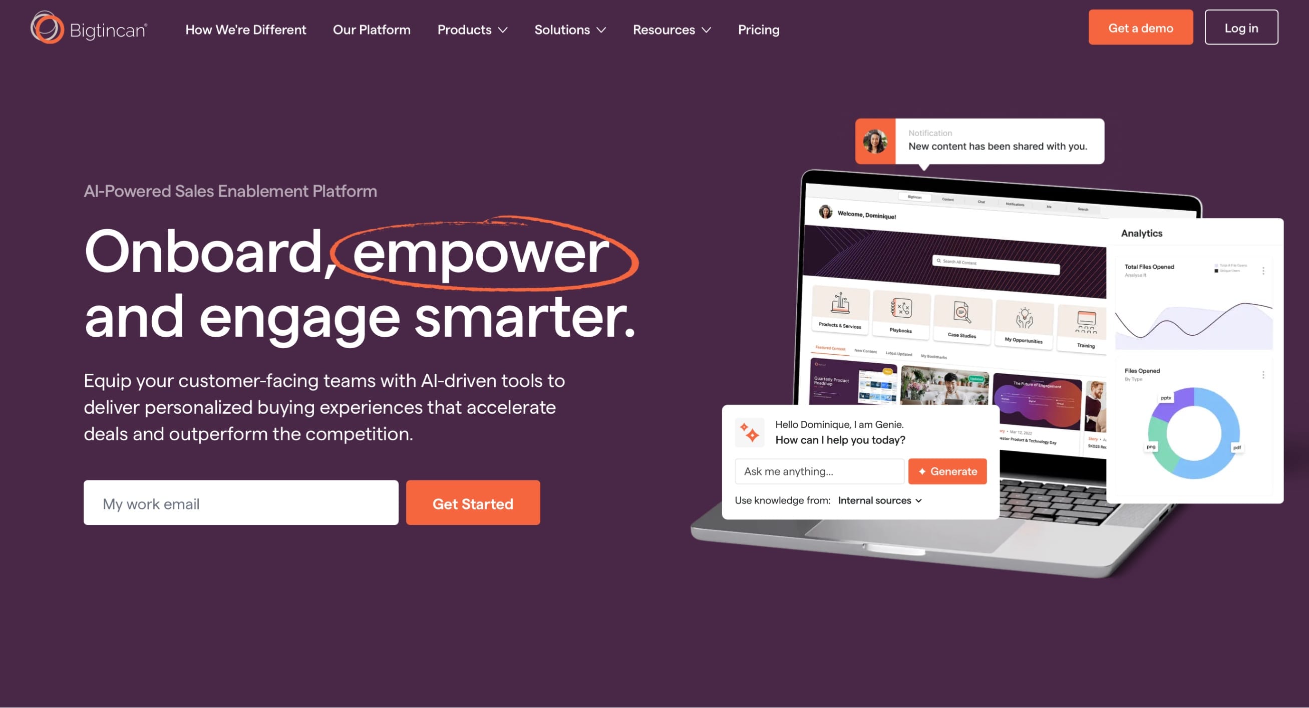 Bigtincan Landing Page Screenshot.