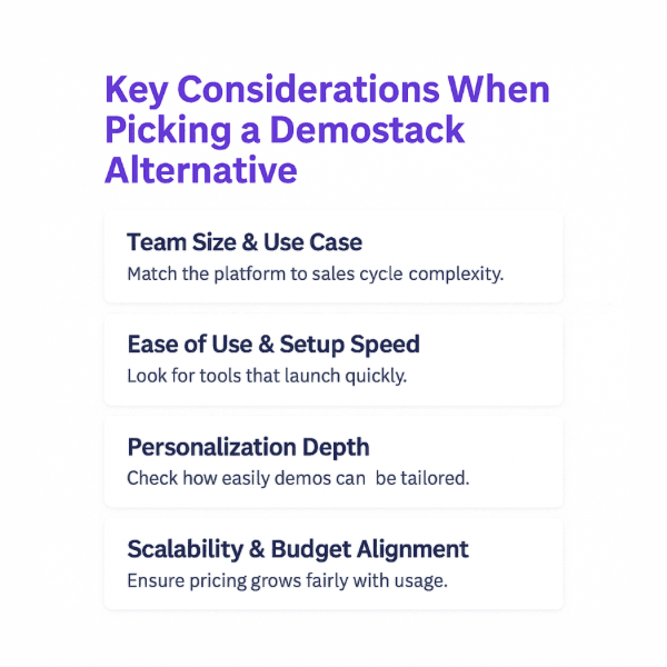 An Infographic on Key Considerations When Picking a Demostack Alternative.