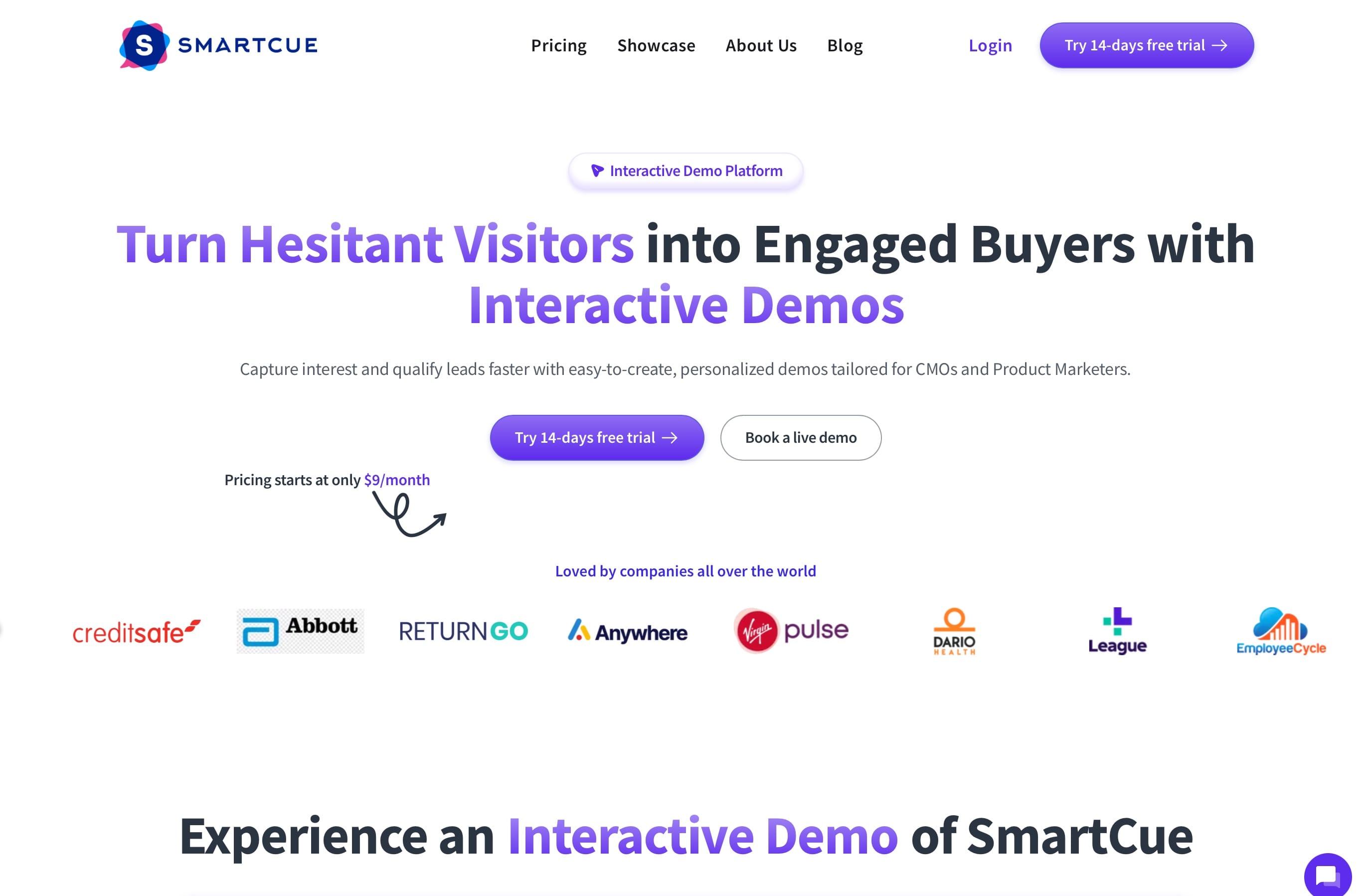 SmartCue Landing Page Screenshot