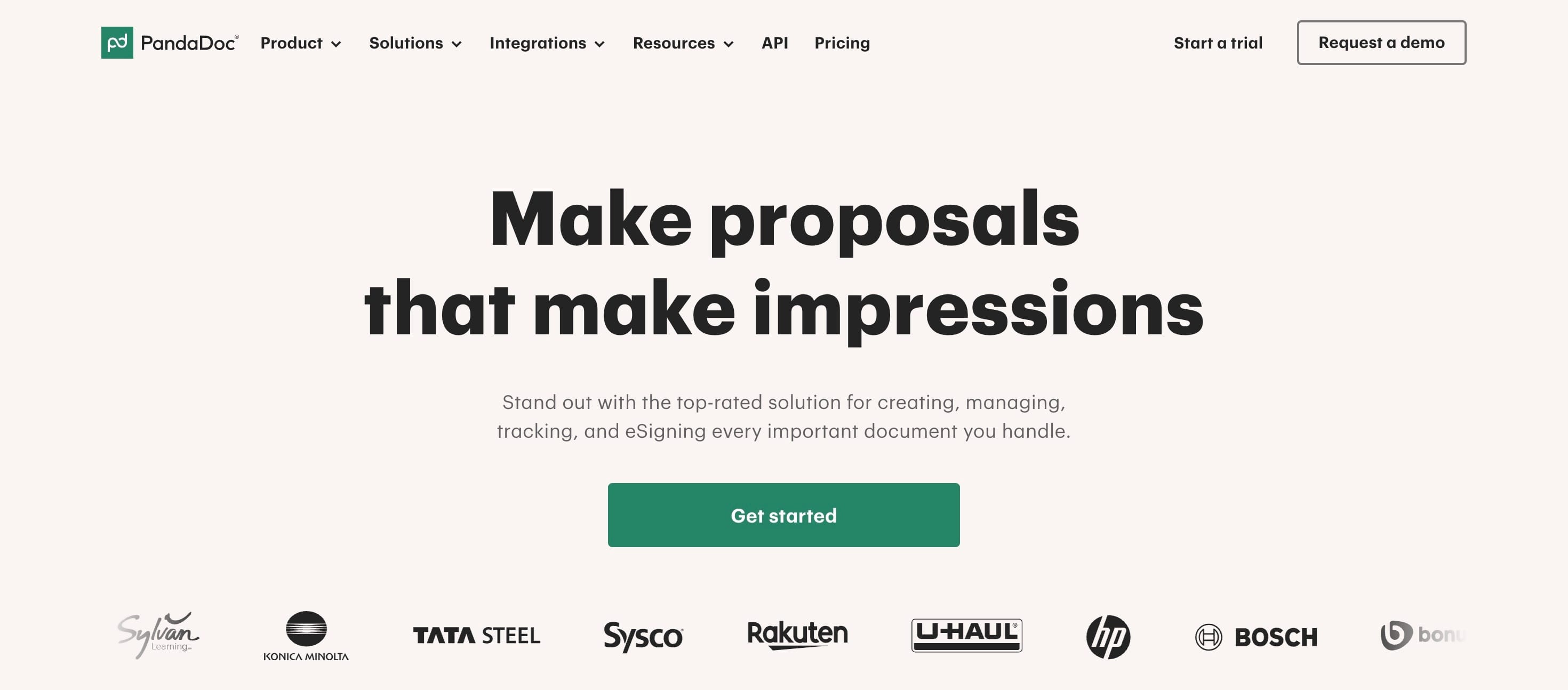 Screenshot of PandaDoc homepage