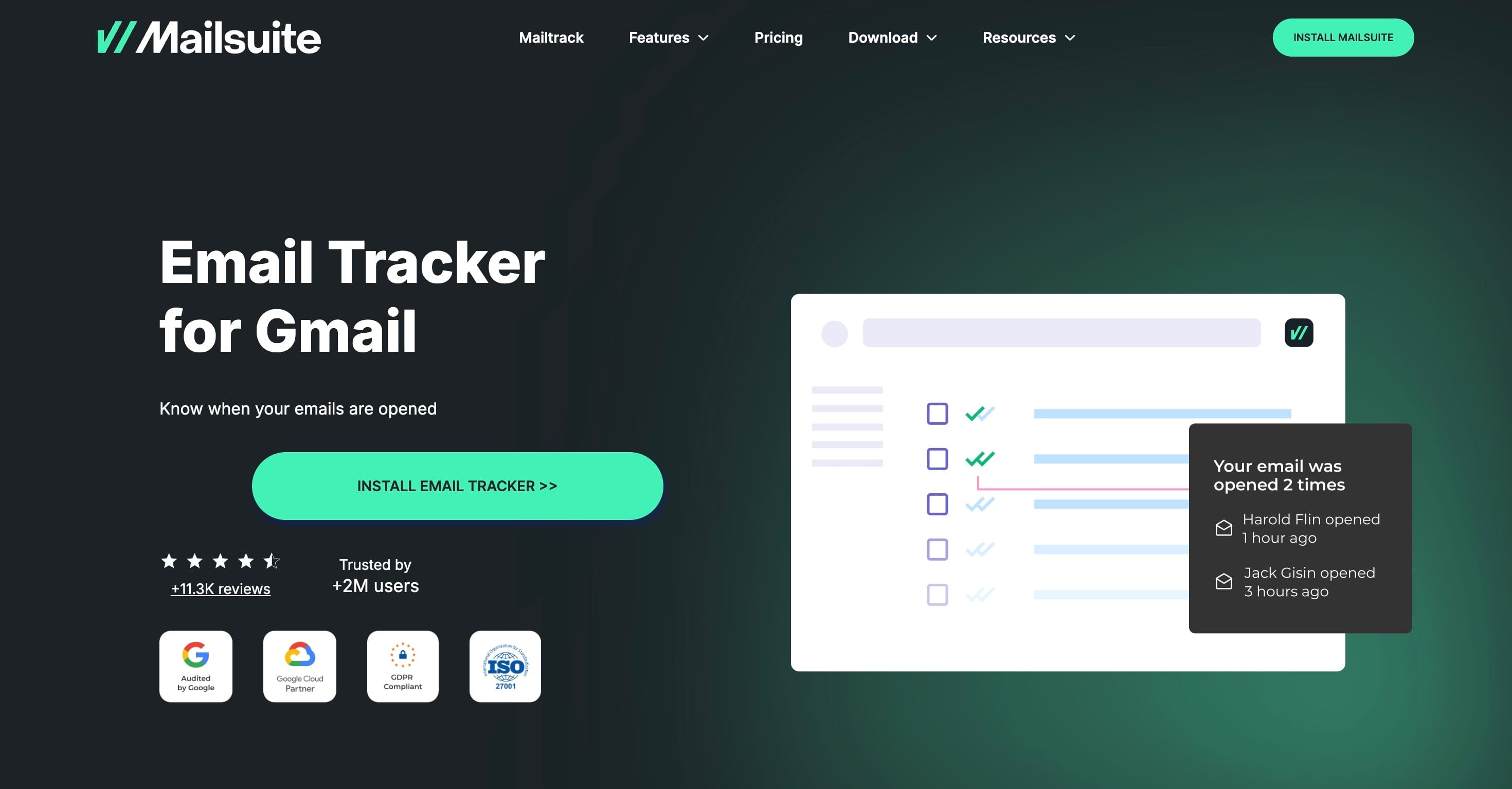 Screenshot of Mailsuite homepage