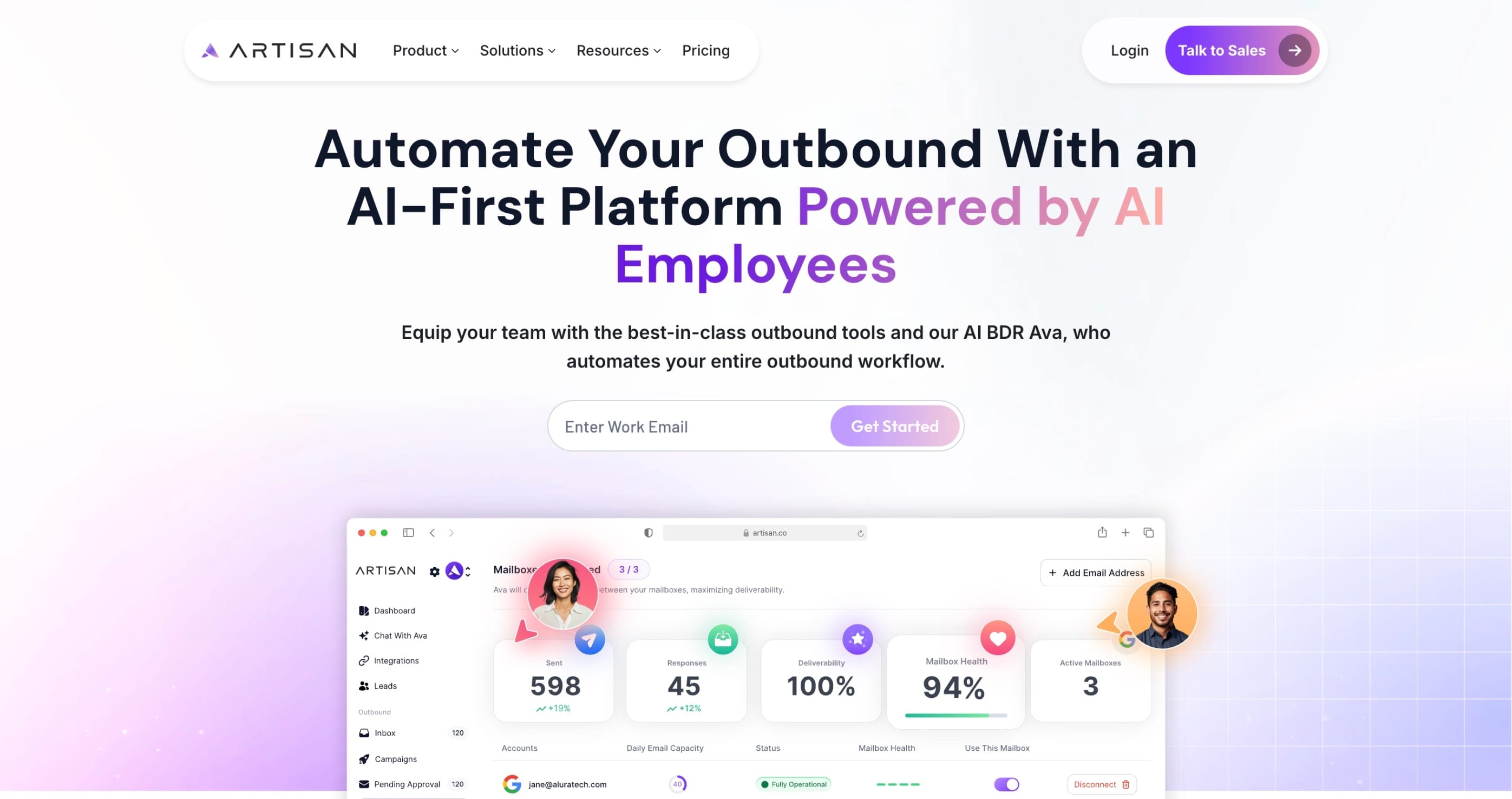 Screenshot of Artisan homepage