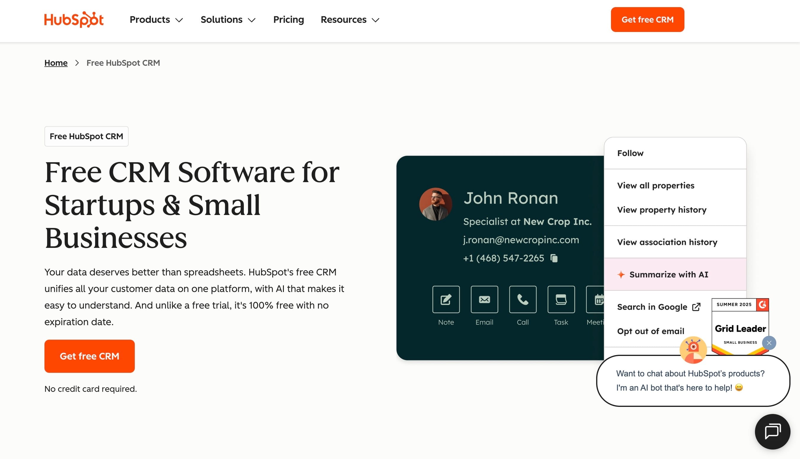 Screenshot of HubSpot CRM homepage
