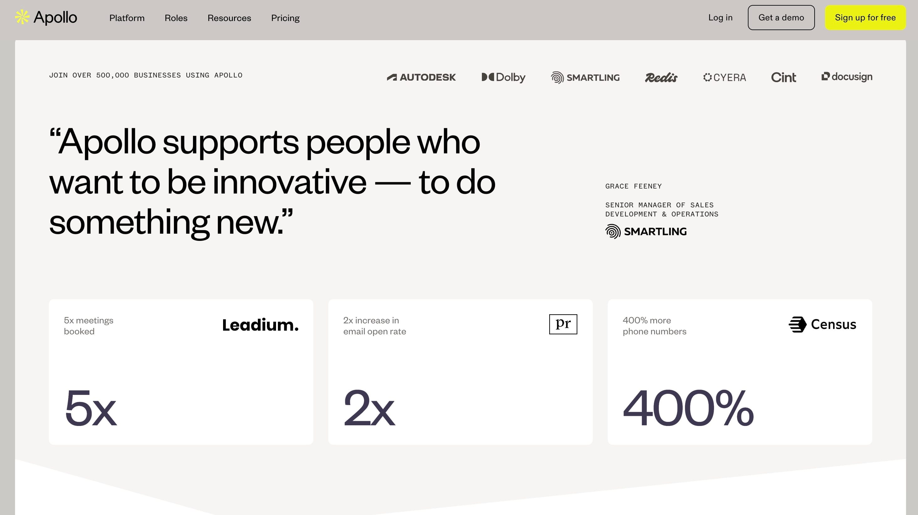 Screenshot of Apollo homepage