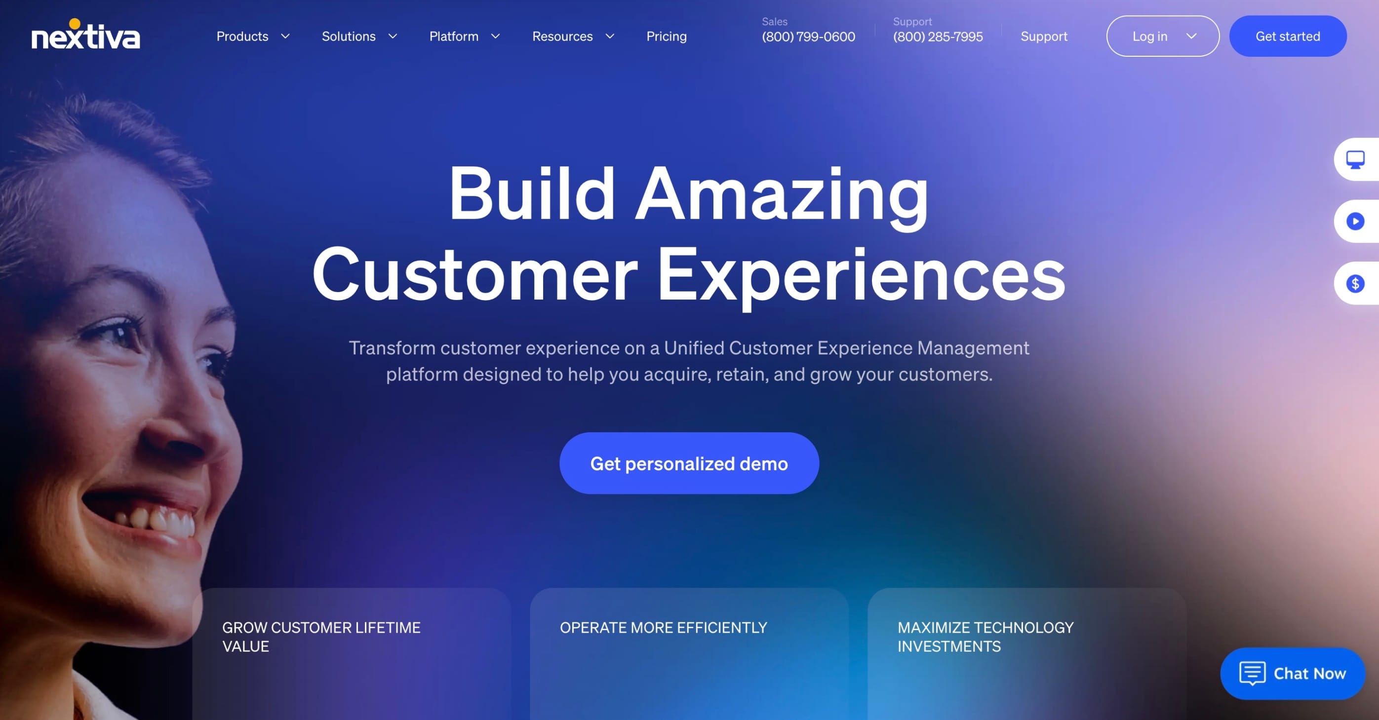 Screenshot of Nextiva homepage
