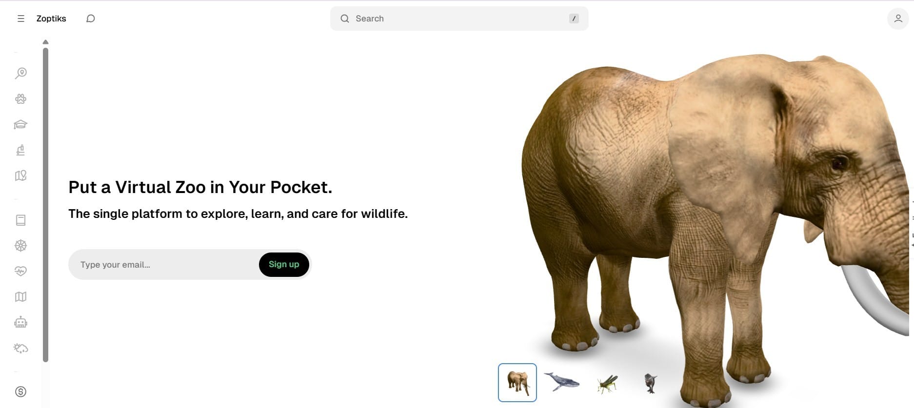 Screenshot of Zoptiks homepage